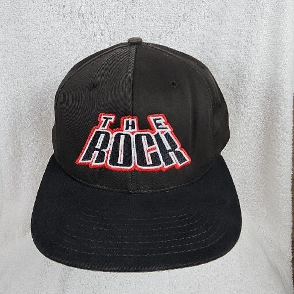 Vintage AK Steel The Rock Hat Cap Black Snapback Spell Out Logo Made USA 90s
